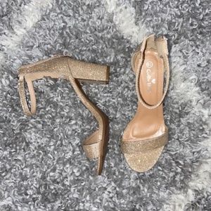 Guilty Heart Champagne Glitter Open Toe Block Heels - Size 6.5
